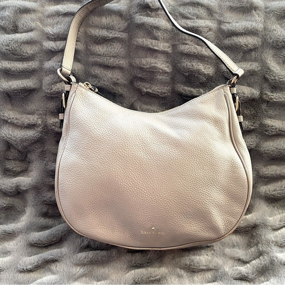 Kate Spade Gray Pebbled Leather Hobo Shoulder Bag